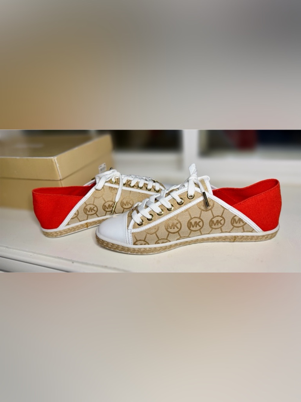 Michael Kors Kristy Slide Espadrille Sneakers 9.5 Womens MK Logo Jaquard/Mand - Picture 2 of 15